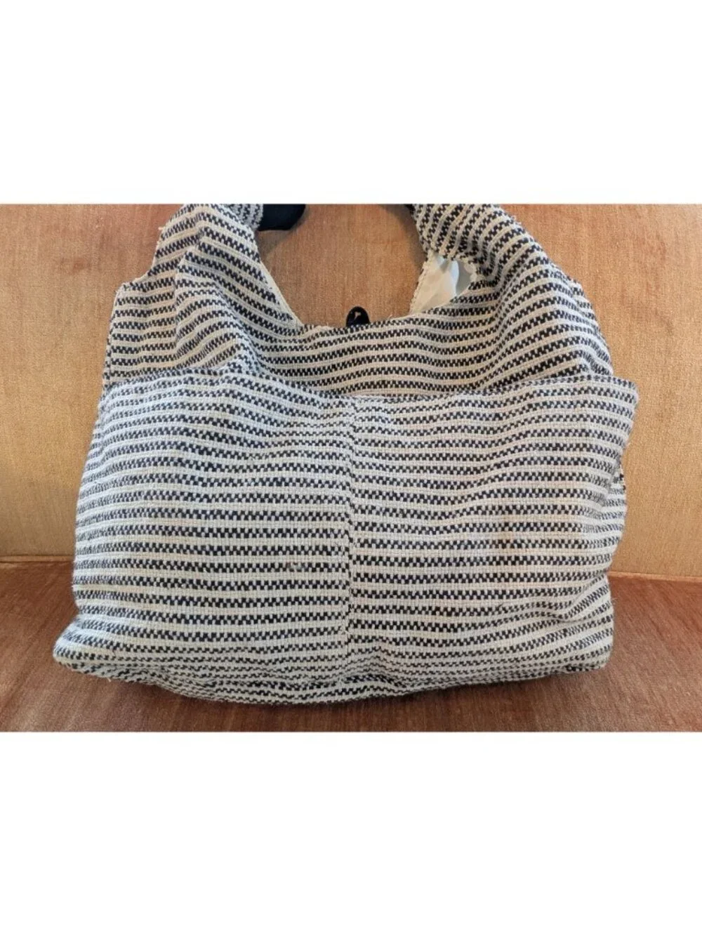 Time and Tru Woven Tote Bag Cream/ Black Stripes Bohemian Beach Casual Neutral